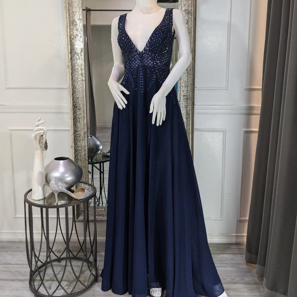 Navy Blue Formal Evening Prom Dress Gown